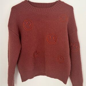 Women's Smiley Face Sweater - Rust